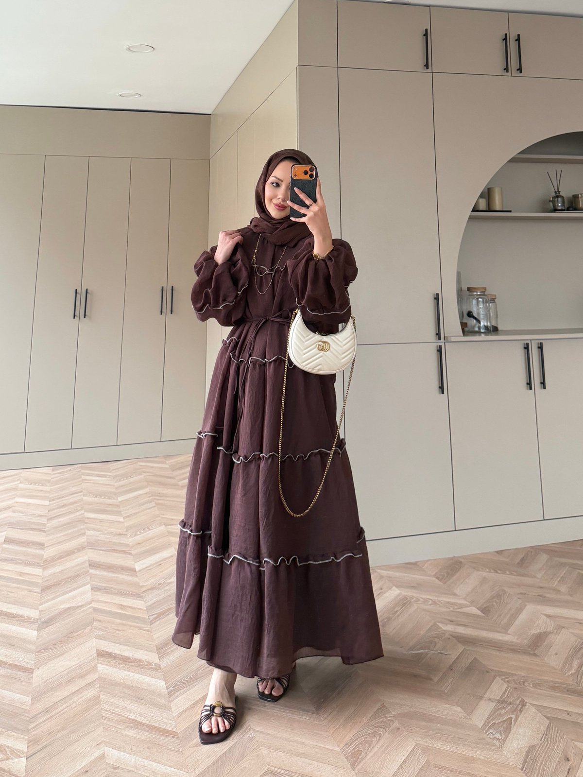 Halter Şifon Elbise Acı Kahve (4475)