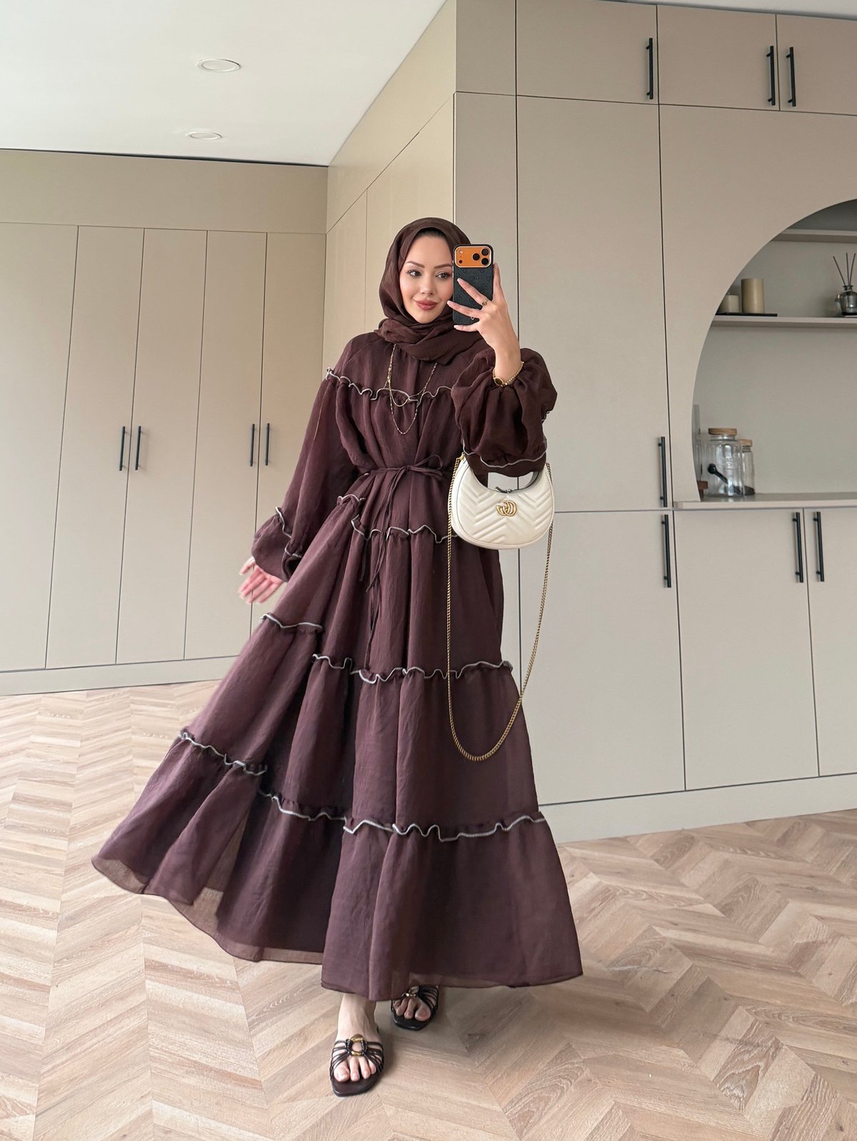 Halter Şifon Elbise Acı Kahve (4475)
