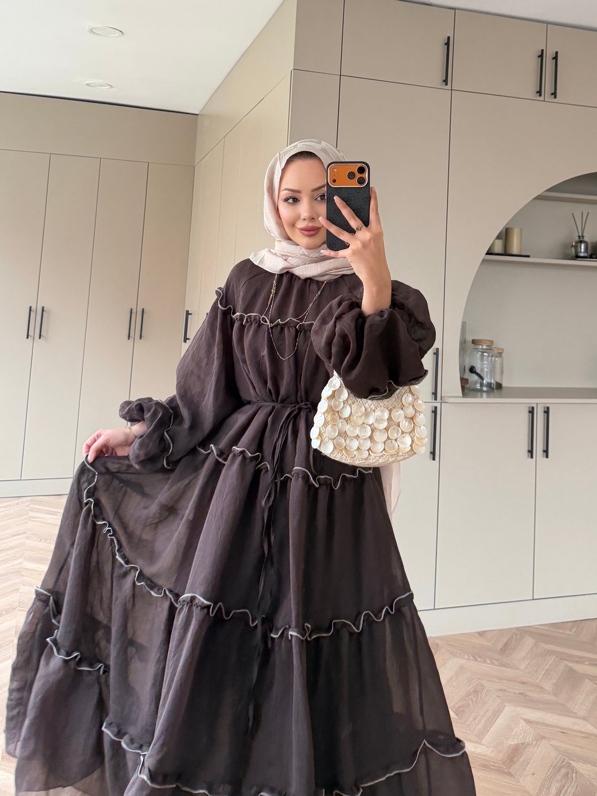 Halter Şifon Elbise Koyu Kahve (4475)