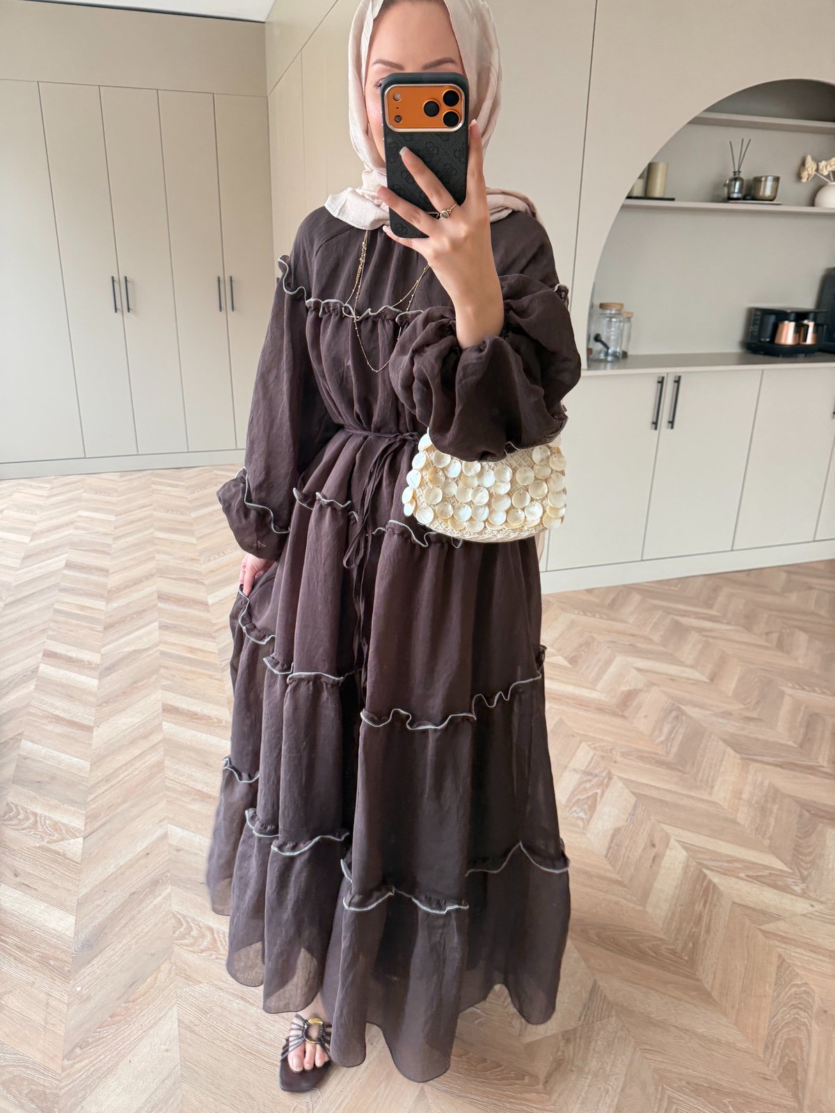 Halter Şifon Elbise Koyu Kahve (4475)