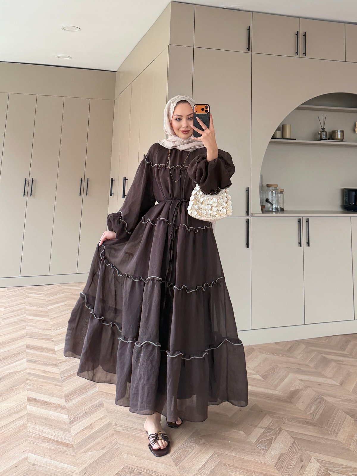 Halter Şifon Elbise Koyu Kahve (4475)
