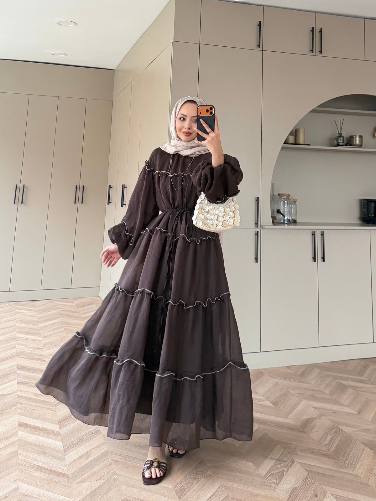 Halter Şifon Elbise Koyu Kahve (4475)