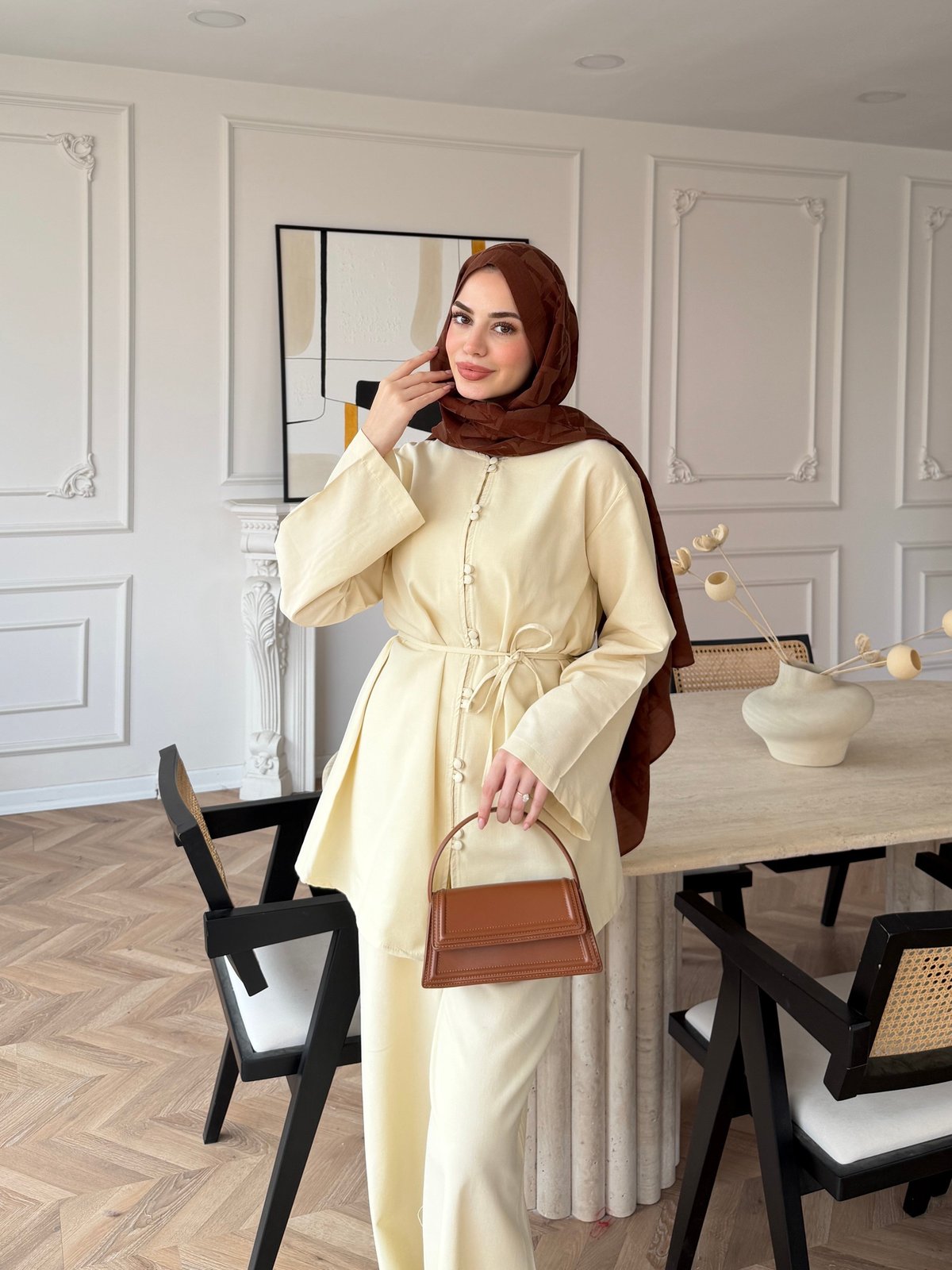 Helin Düğme Detaylı Pantolonlu Takım Bej (4512)