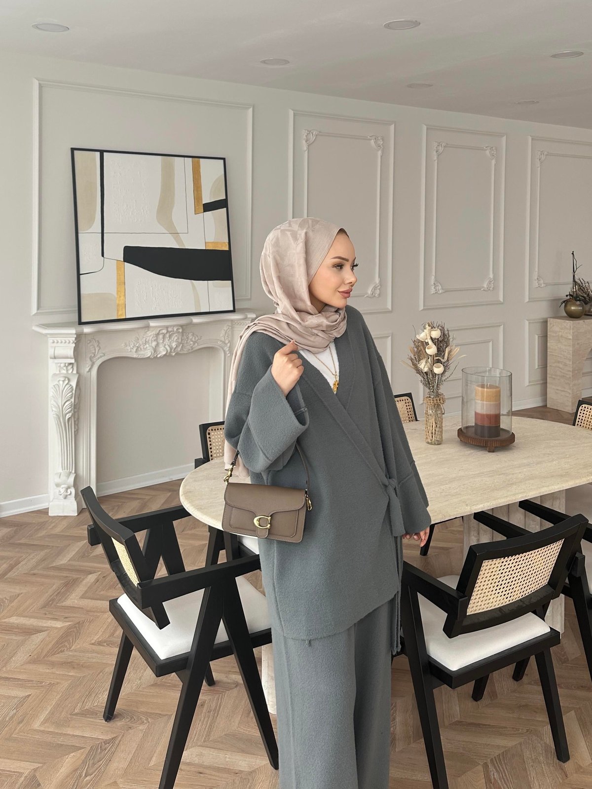 Herme Angora Pantolonlu Takım Gri