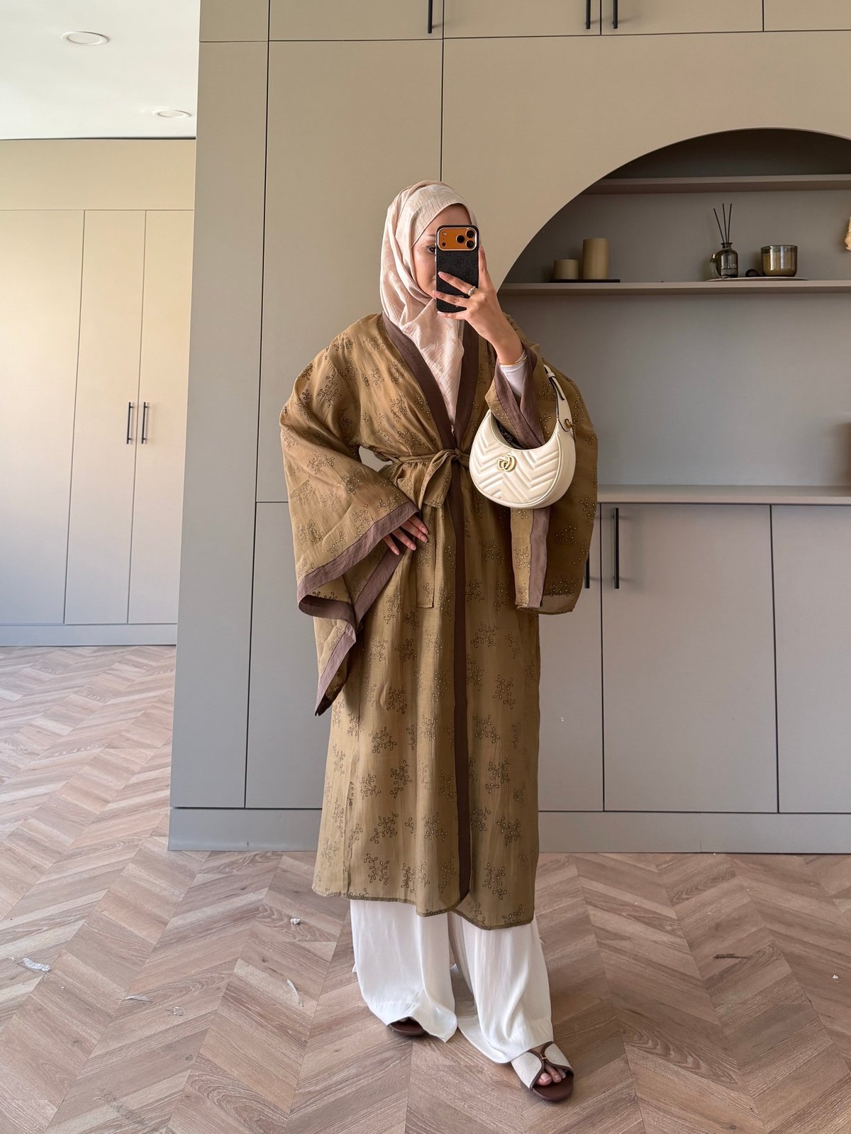 Hira Nakışlı Kimono Olive (5097)