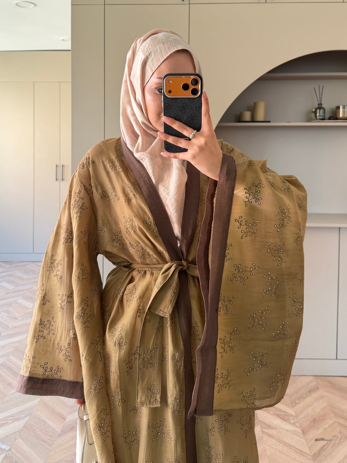 Hira Nakışlı Kimono Olive (5097)