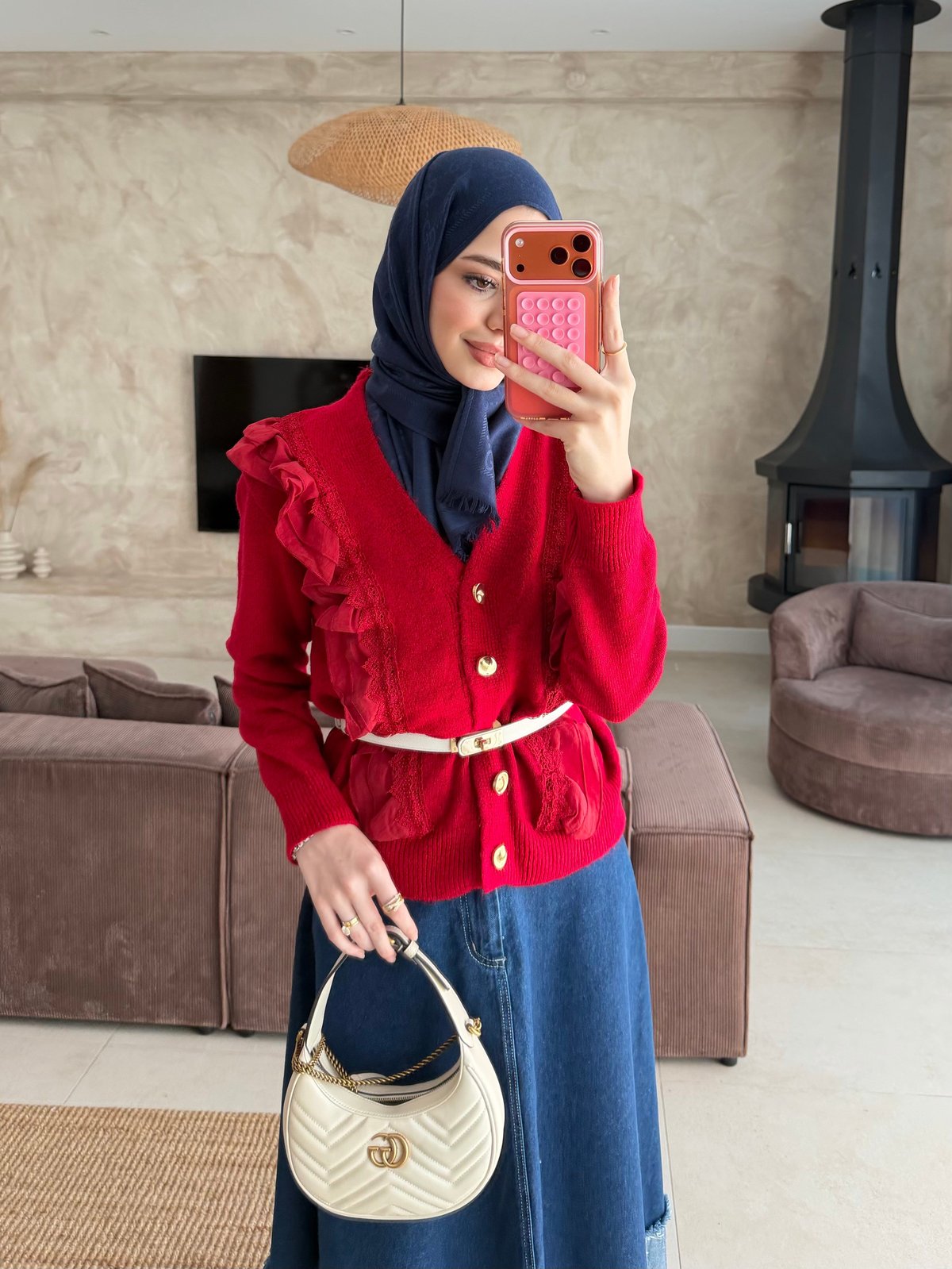 Hola Fırfırlı Hırka Kırmızı (1151)