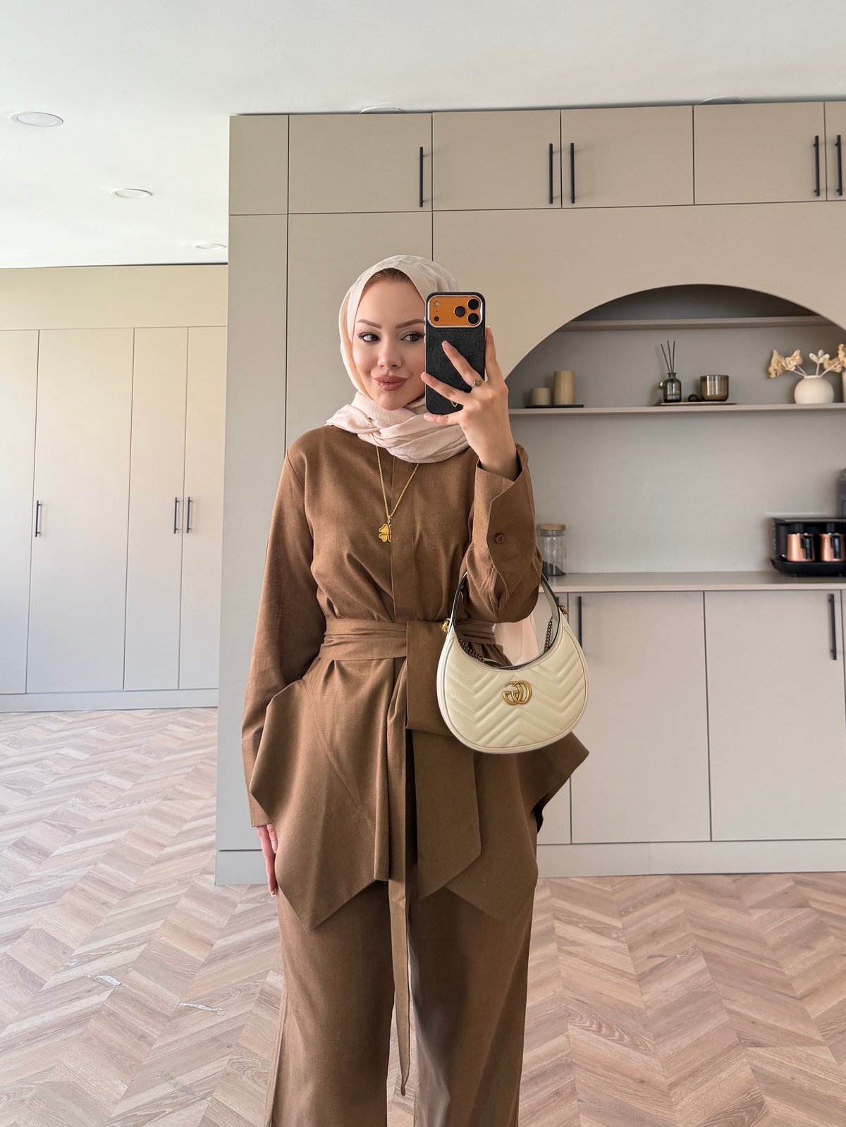 İlay Keten Pantolonlu Takım Camel (216)