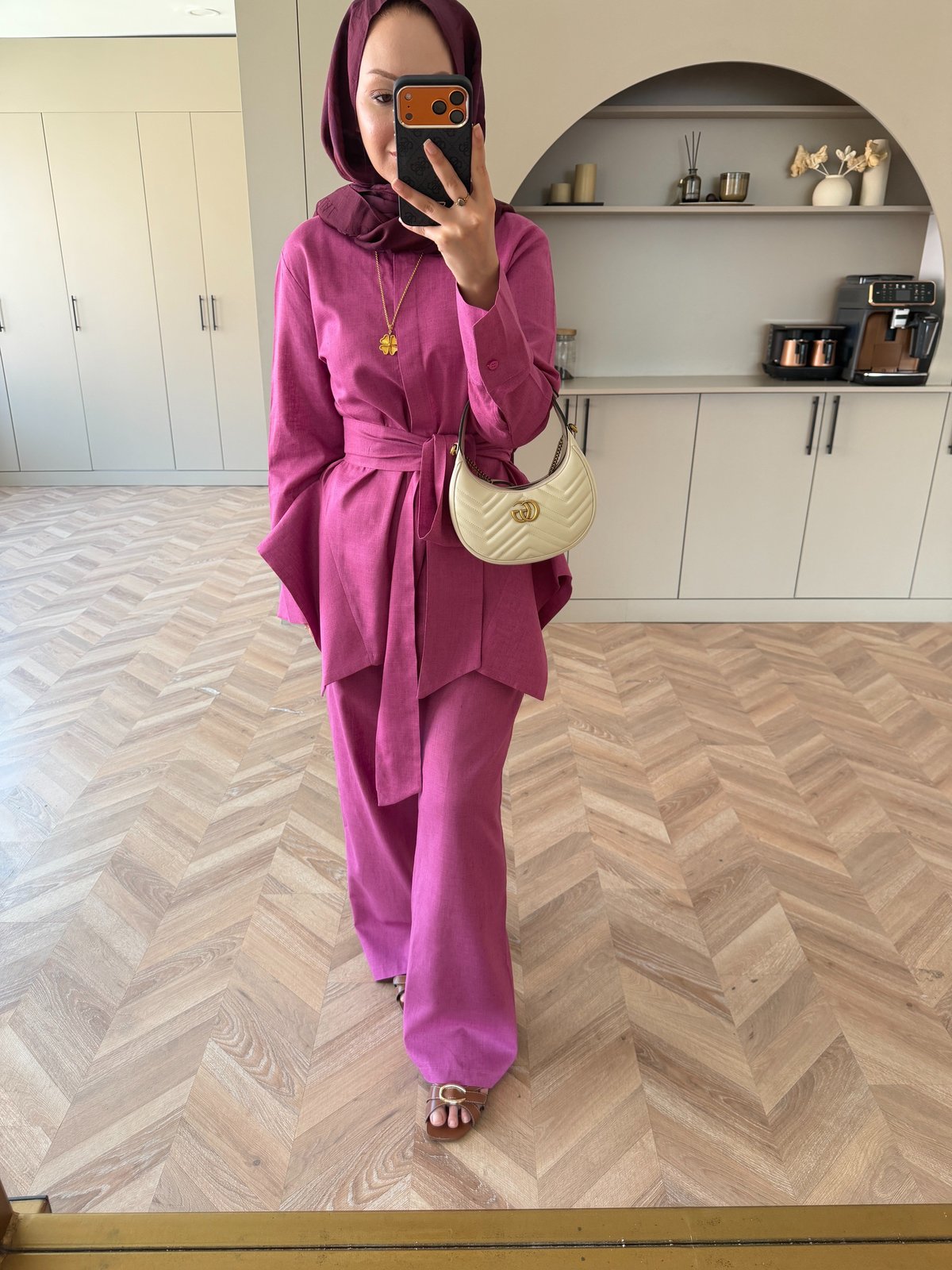 İlay Keten Pantolonlu Takım Pembe (216)
