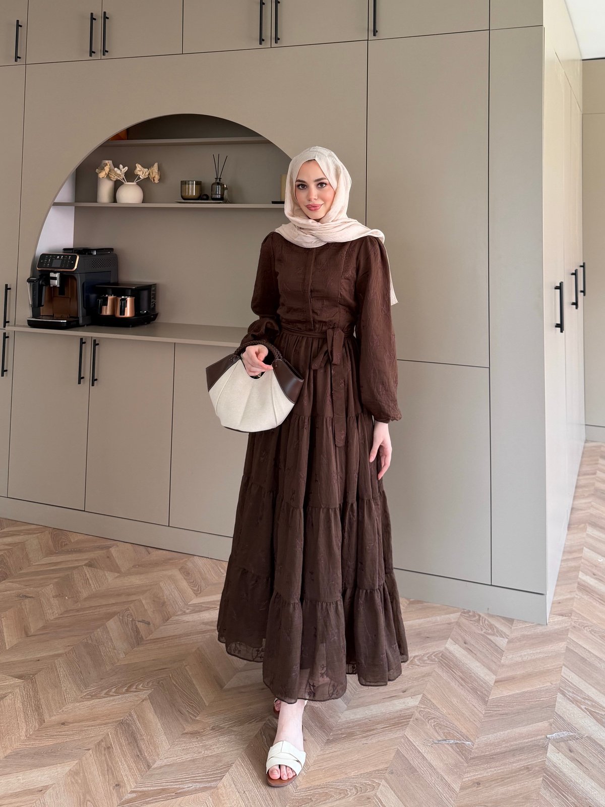 İlter Brode Nakışlı Elbise Kahve (26157)