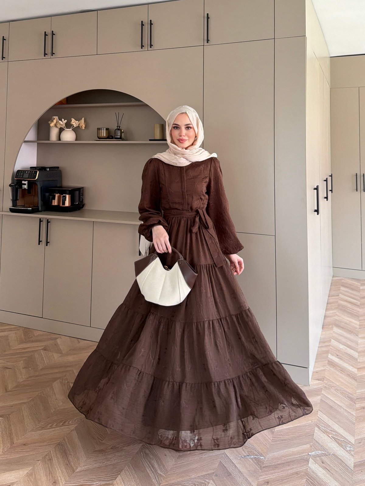 İlter Brode Nakışlı Elbise Kahve (26157)