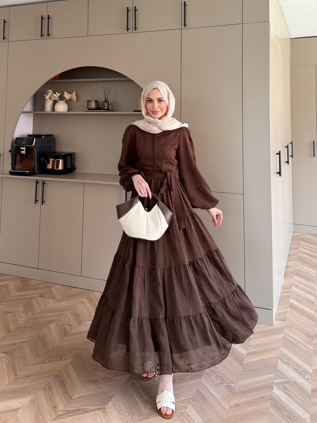 İlter Brode Nakışlı Elbise Kahve (26157)
