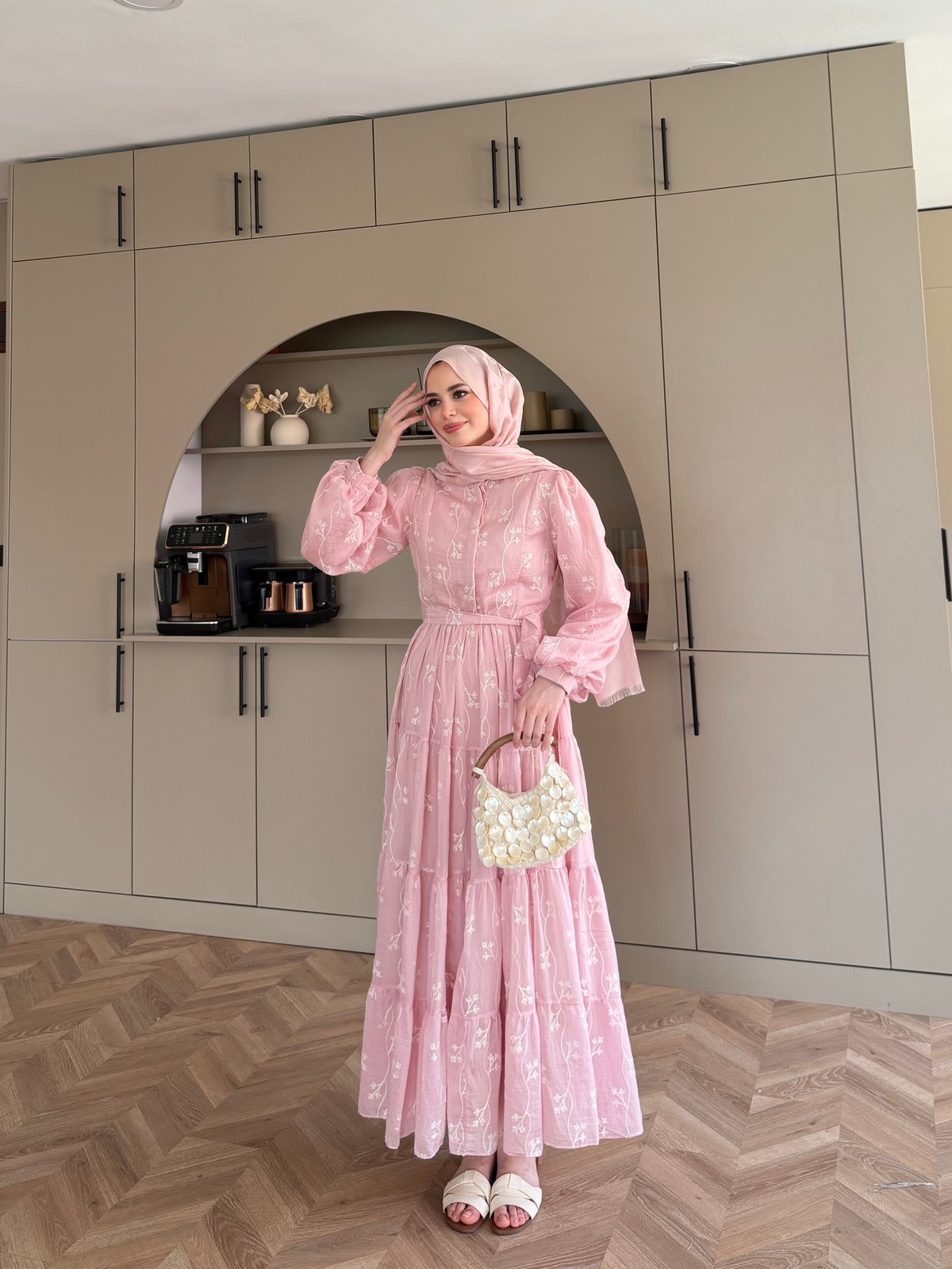 İlter Brode Nakışlı Elbise Pembe (26157)