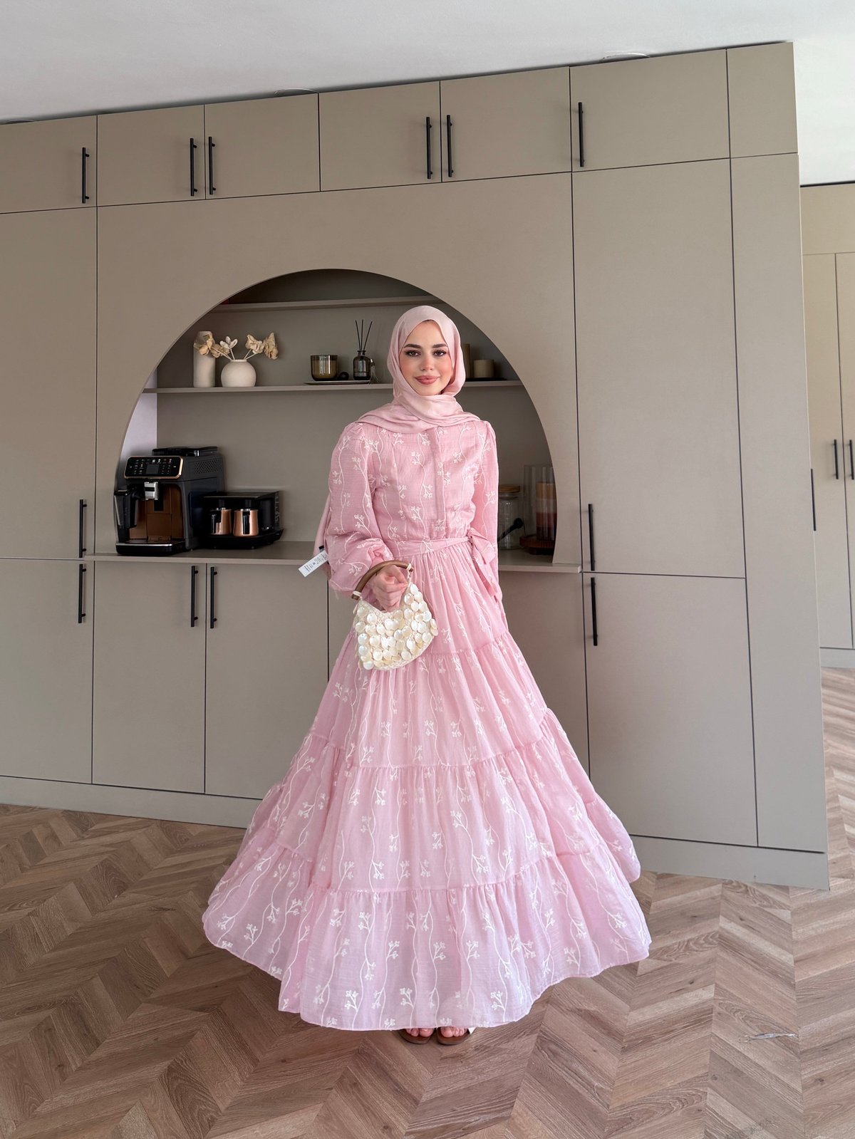 İlter Brode Nakışlı Elbise Pembe (26157)