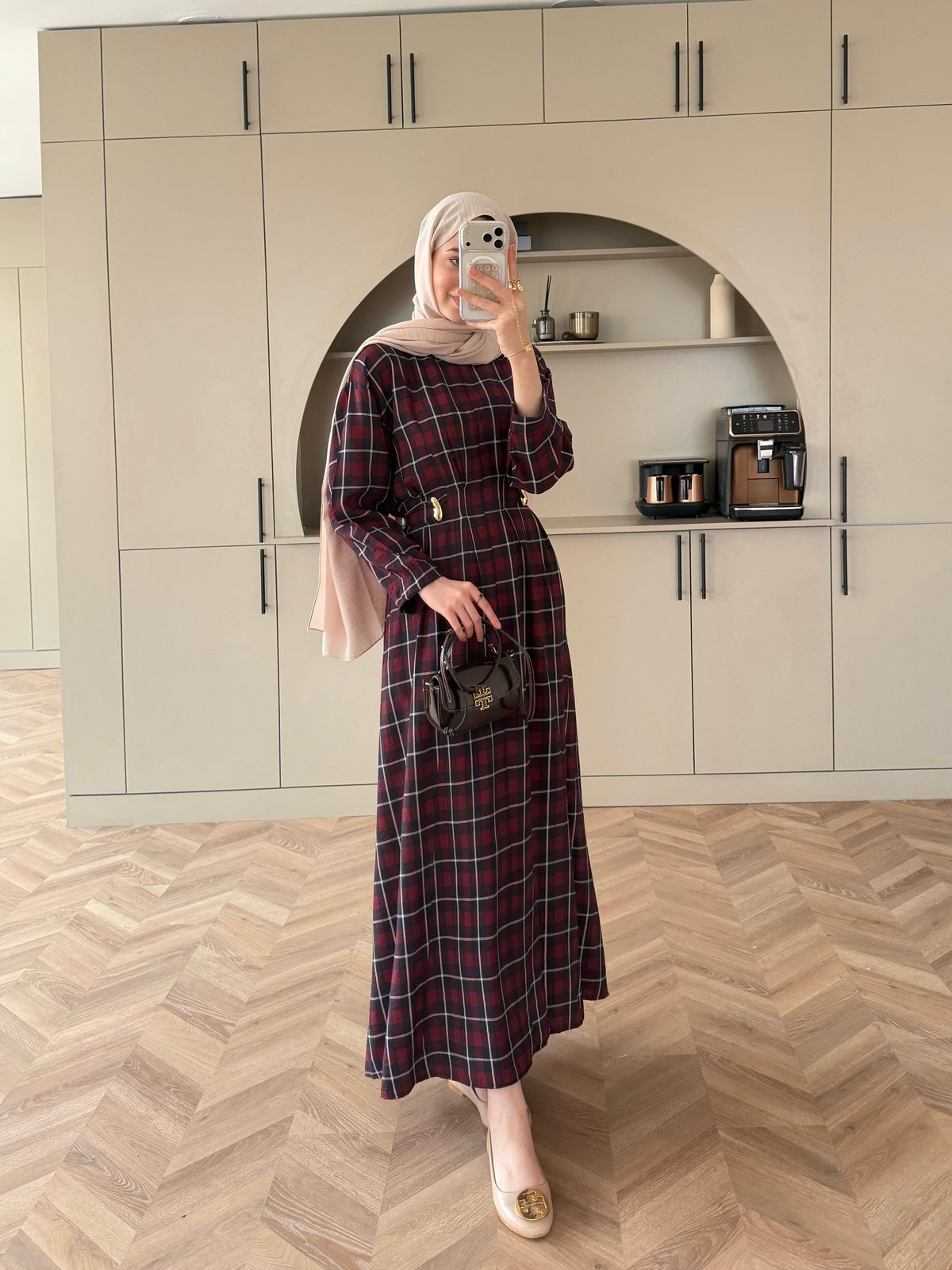 İlya Ekose Desen Elbise Bordo (2342)