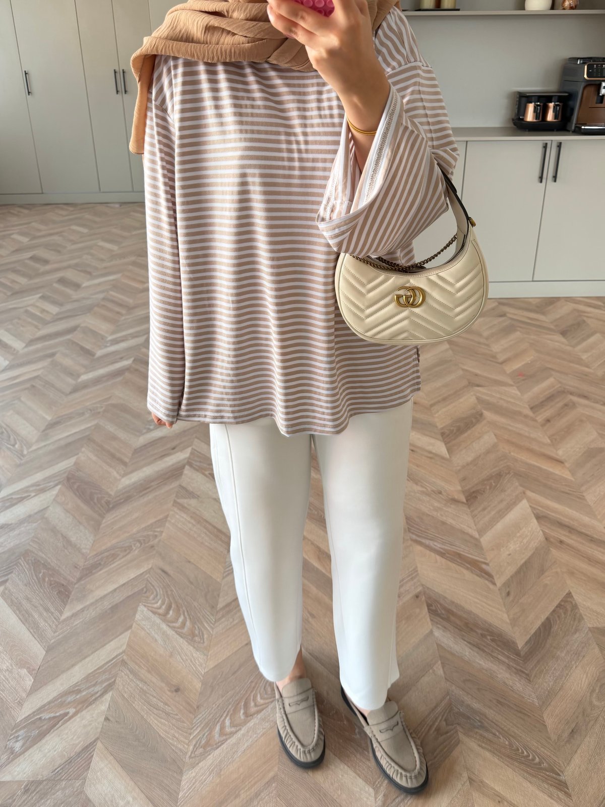 İnce Çizgili Basıc Sweat Bej (4602)