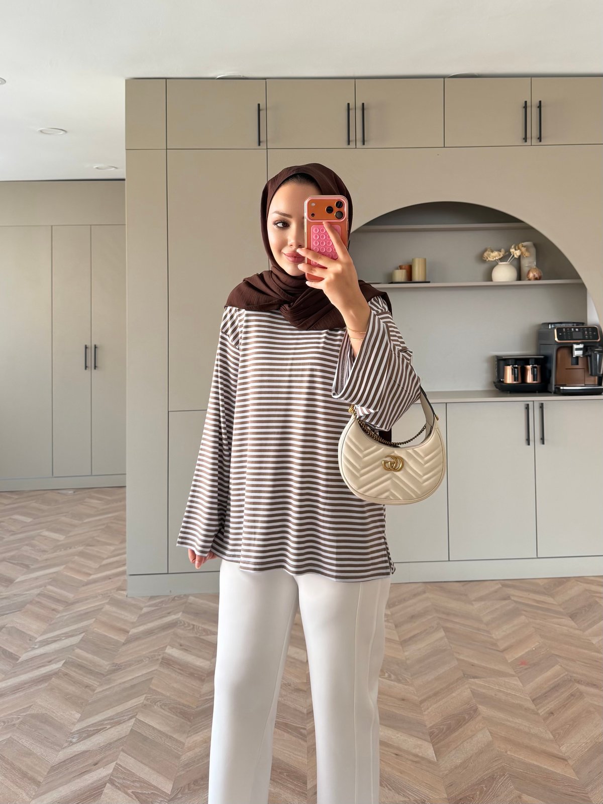 İnce Çizgili Basıc Sweat Kahve (4602)