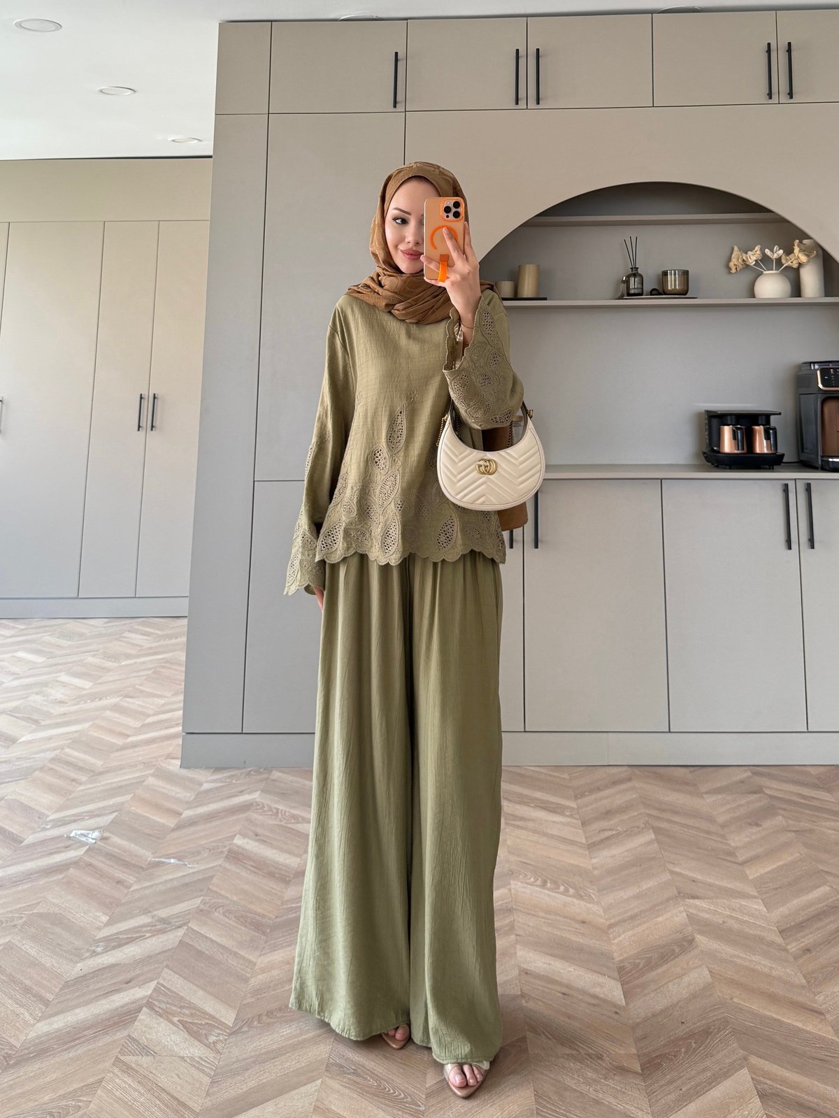 Irmak Çiçek Baskılı Pantolonlu Takım Haki (5805)