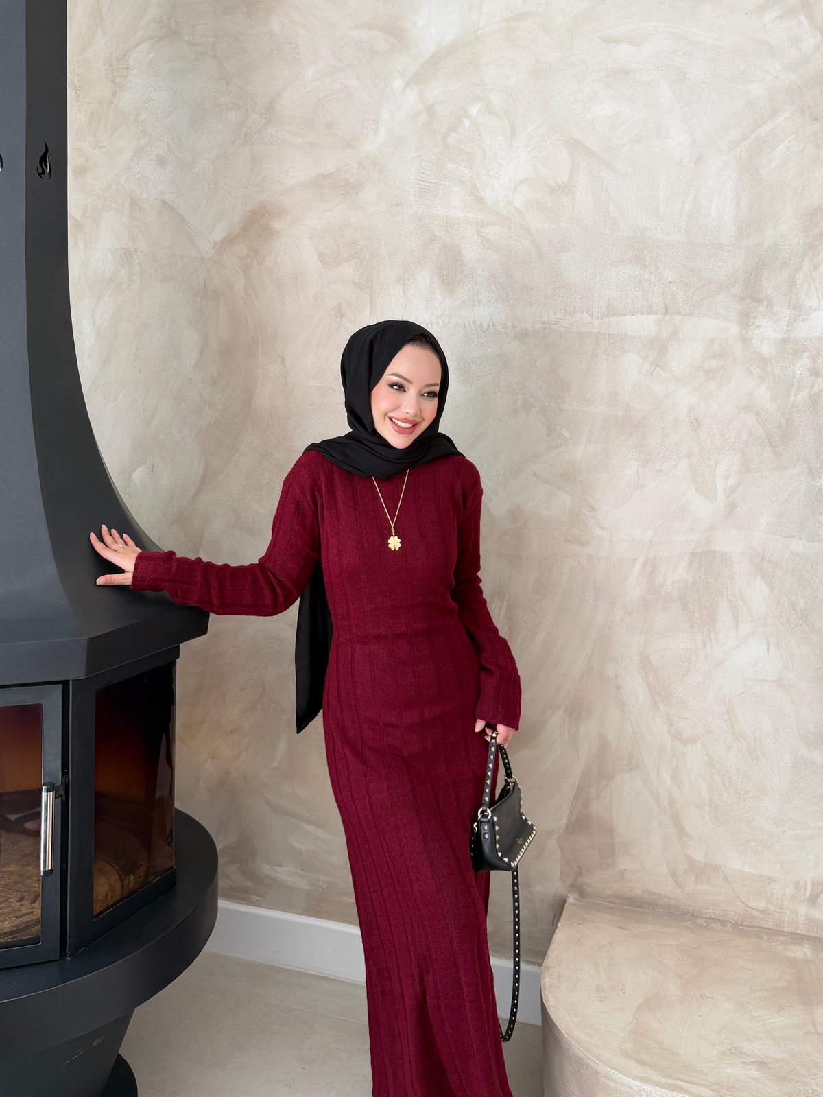 Kanyon Angora Elbise Bordo