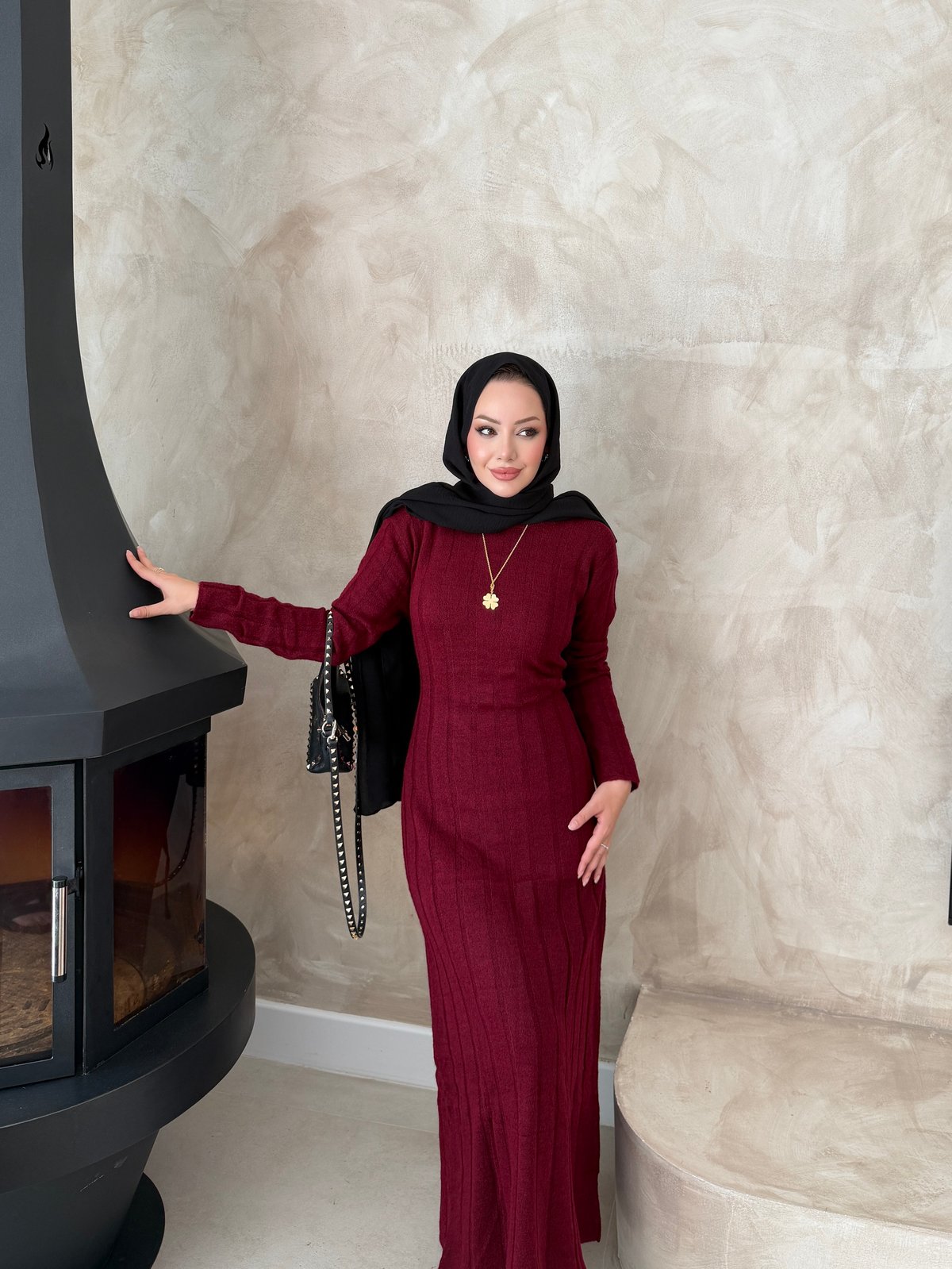 Kanyon Angora Elbise Bordo