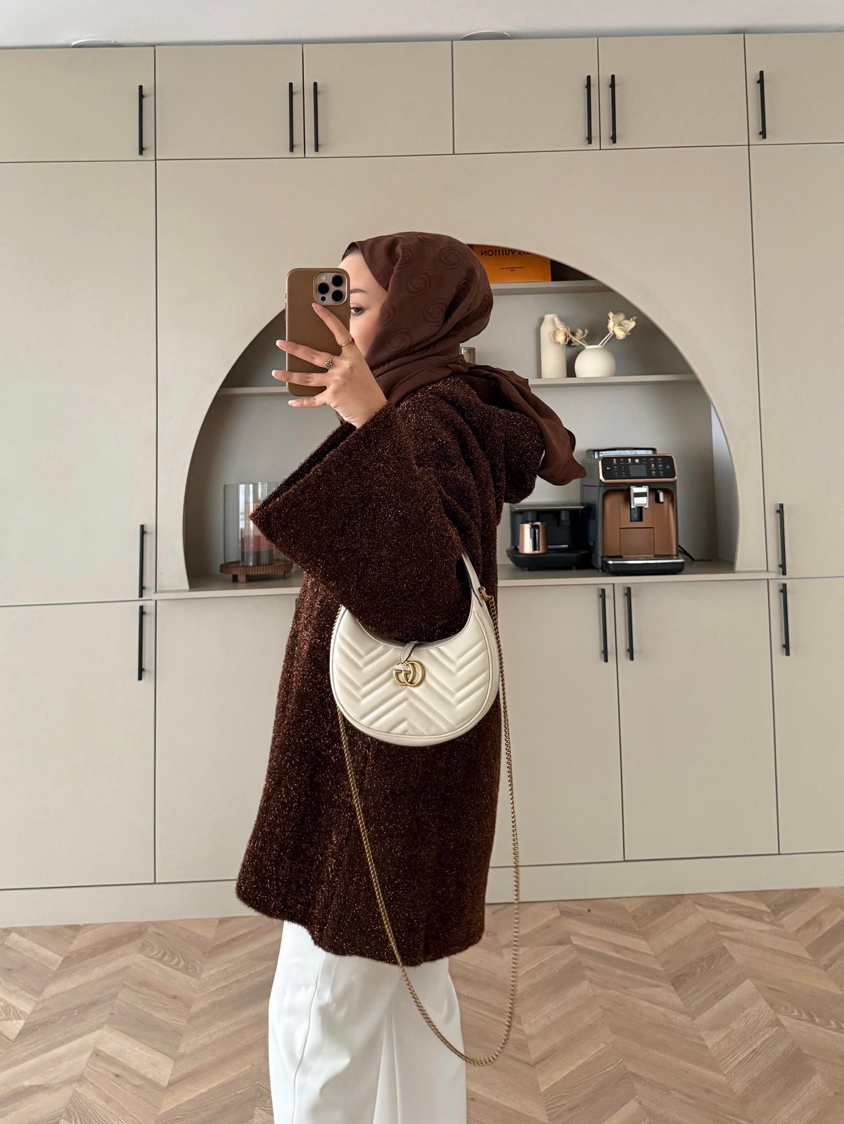 Kapüşonlu Simli Hırka Acı Kahve