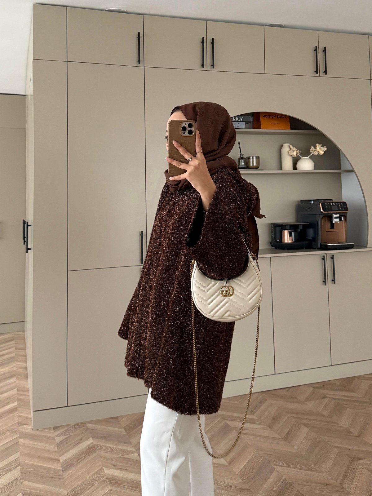 Kapüşonlu Simli Hırka Acı Kahve