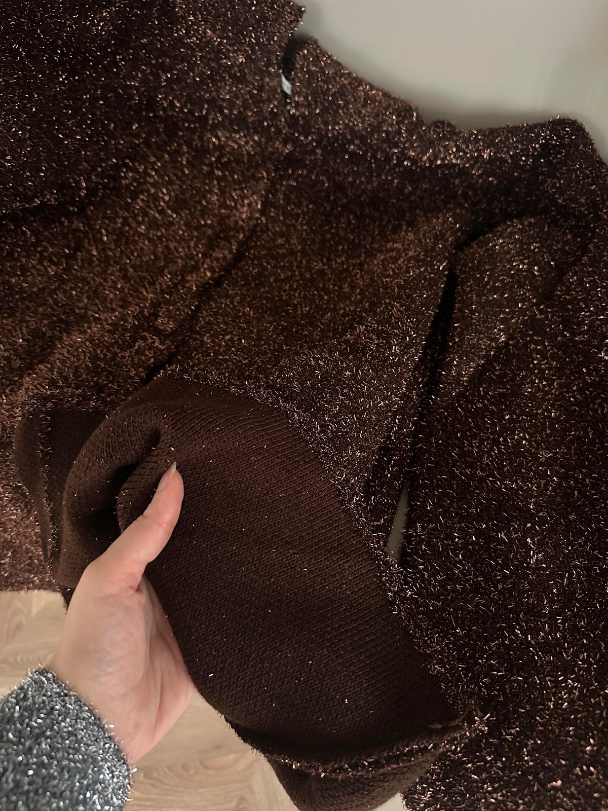 Kapüşonlu Simli Hırka Acı Kahve