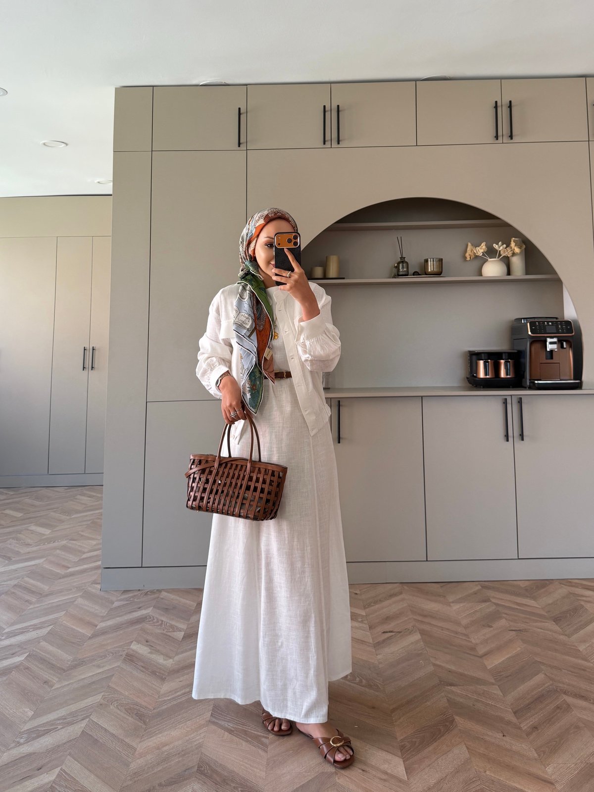 Karya Ceketli Keten Elbise Beyaz (4539)