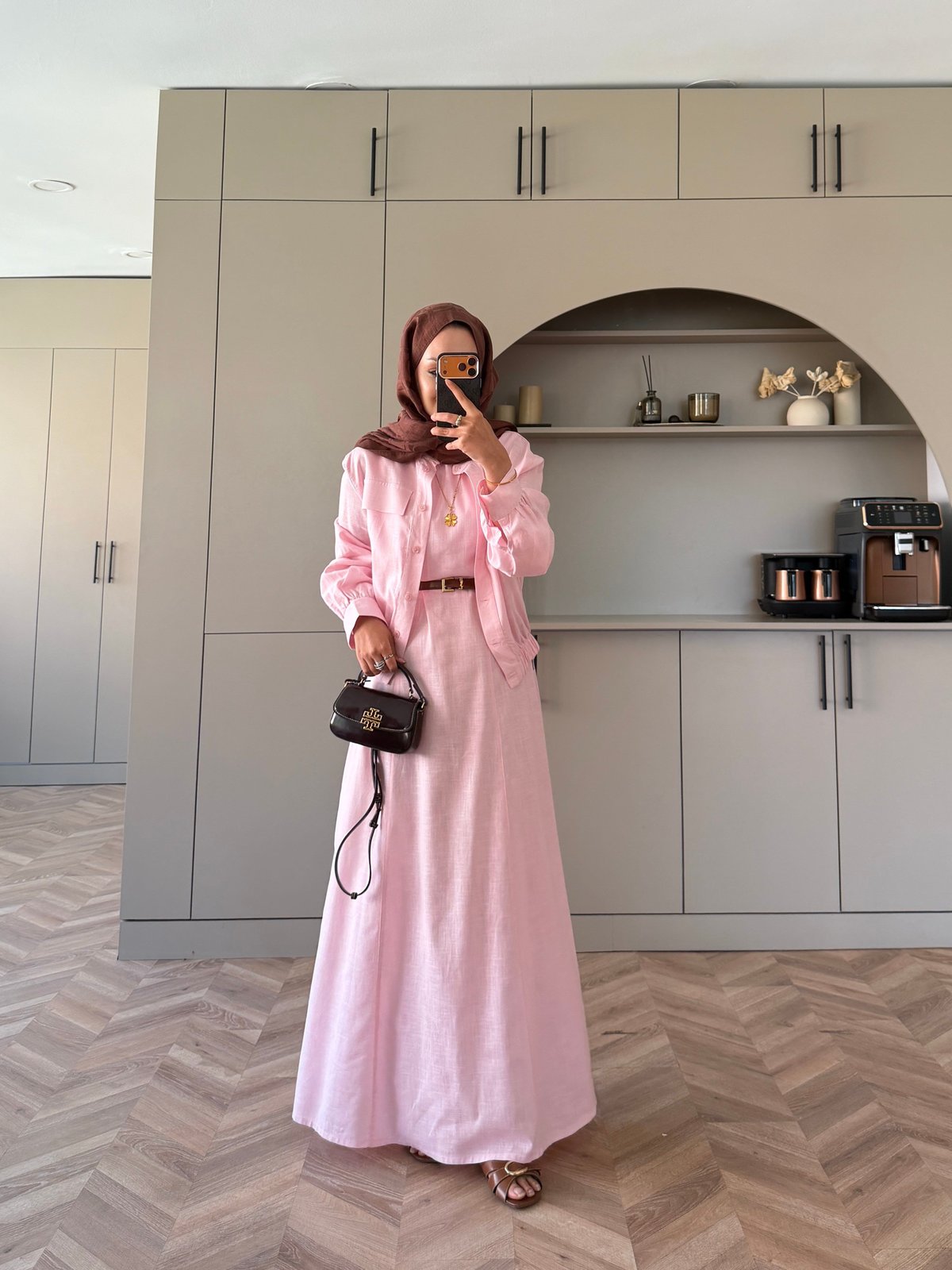 Karya Ceketli Keten Elbise Pembe (4539)
