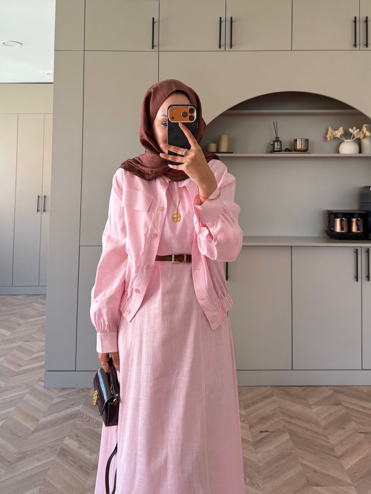 Karya Ceketli Keten Elbise Pembe (4539)