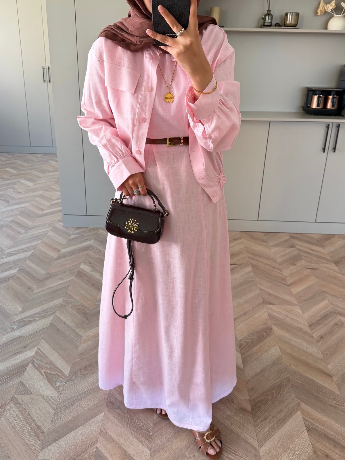 Karya Ceketli Keten Elbise Pembe (4539)