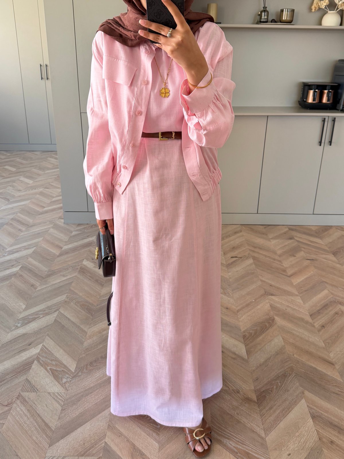 Karya Ceketli Keten Elbise Pembe (4539)