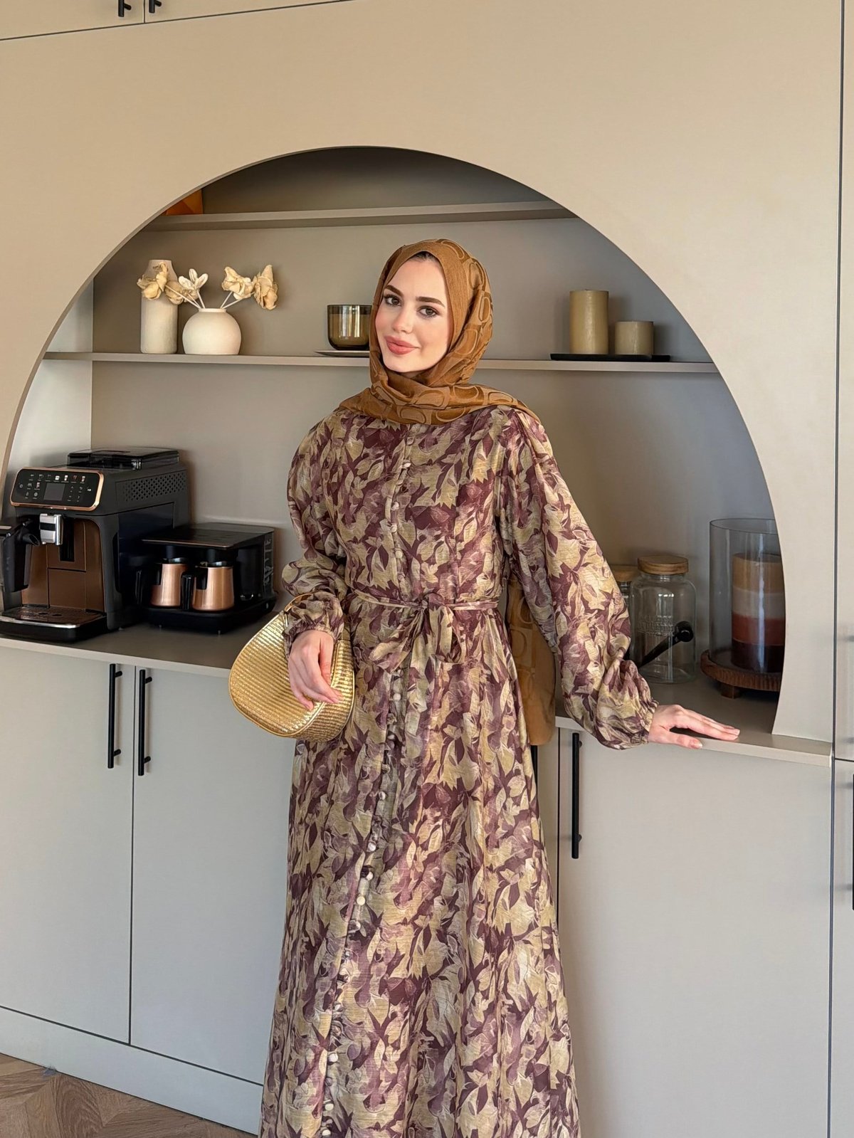 Katre Çiçek Desenli Elbise Kahve (26145)