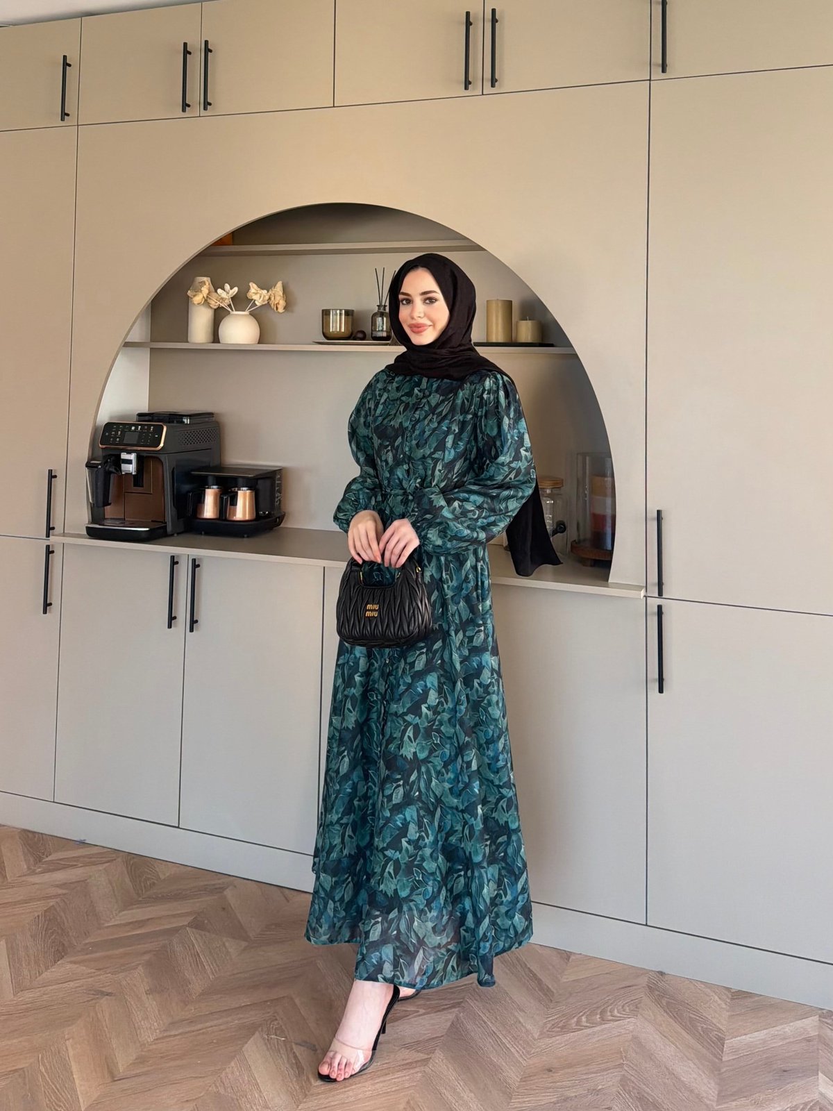 Katre Çiçek Desenli Elbise Lacivert (26145)