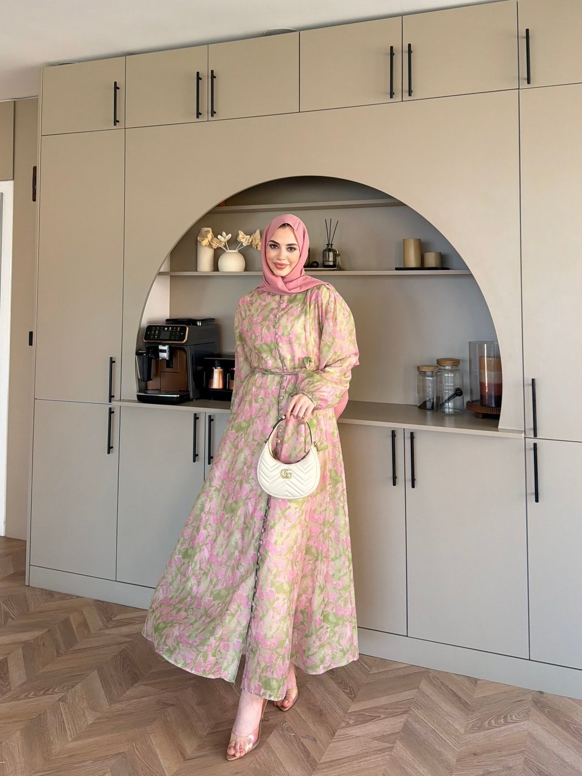 Katre Çiçek Desenli Elbise Yeşil (26145)
