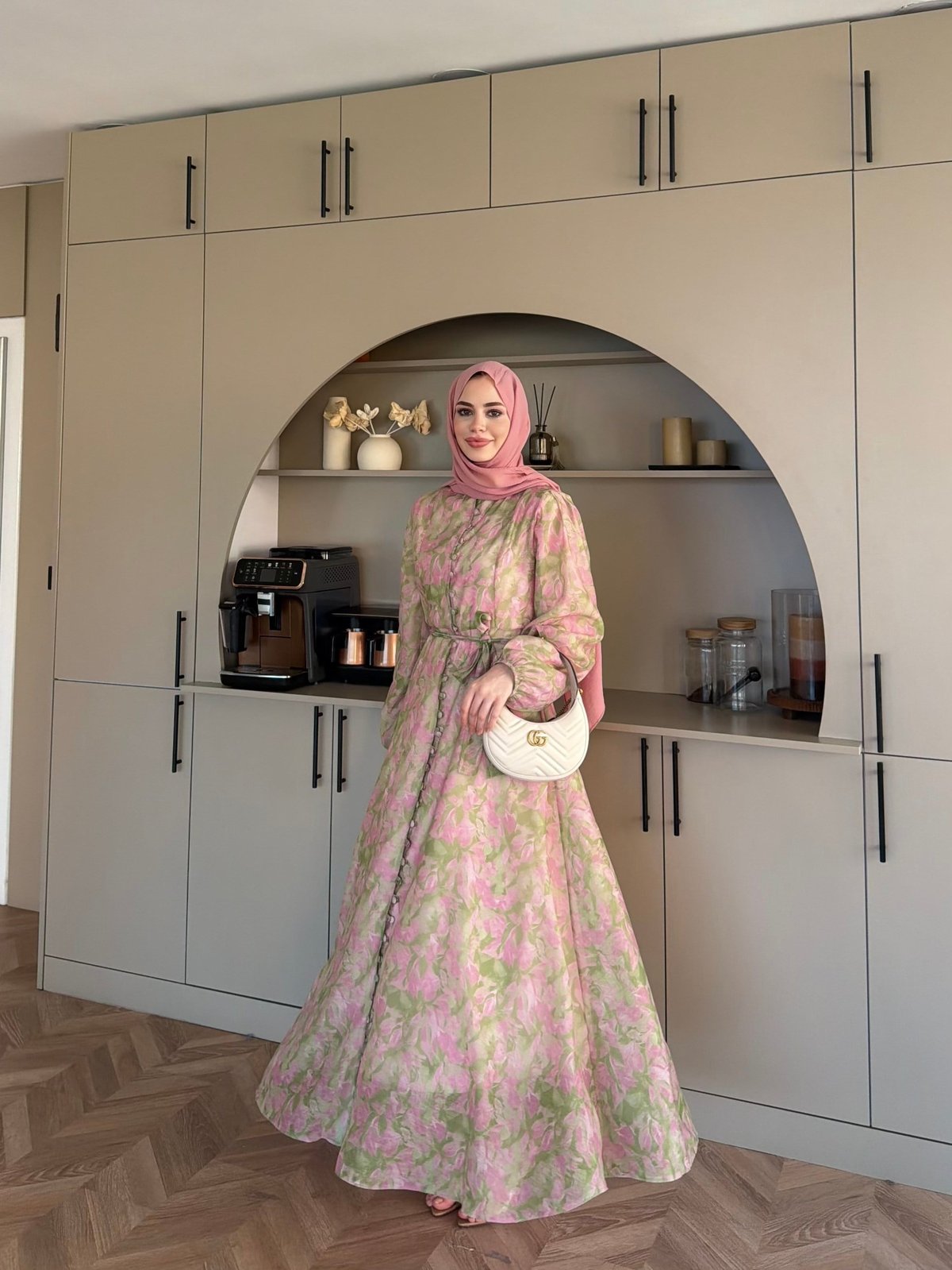 Katre Çiçek Desenli Elbise Yeşil (26145)