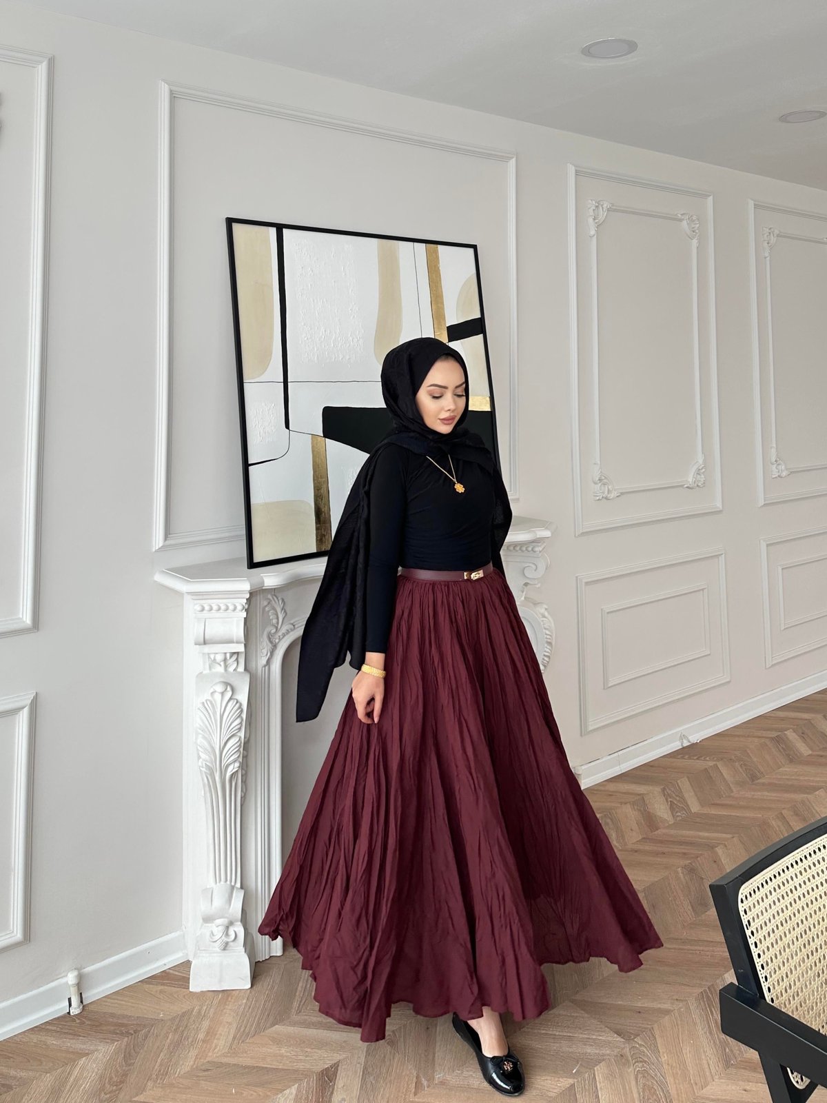 Kırışık Etek Bordo