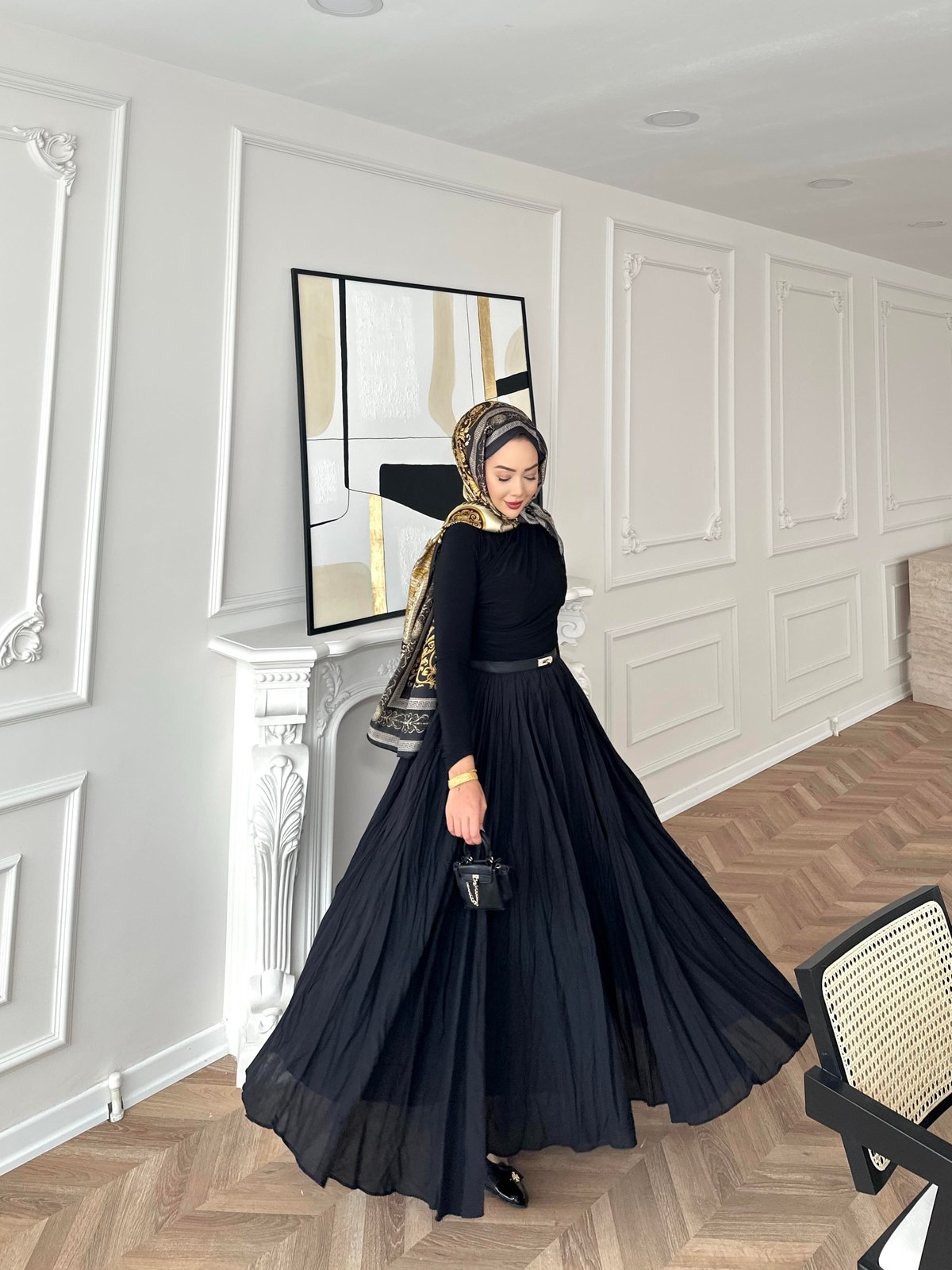 Kırışık Etek Siyah