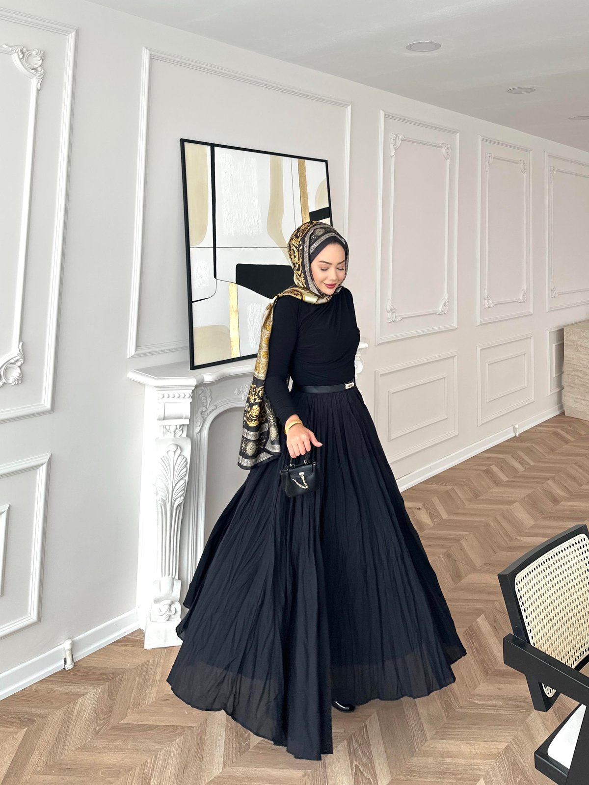 Kırışık Etek Siyah