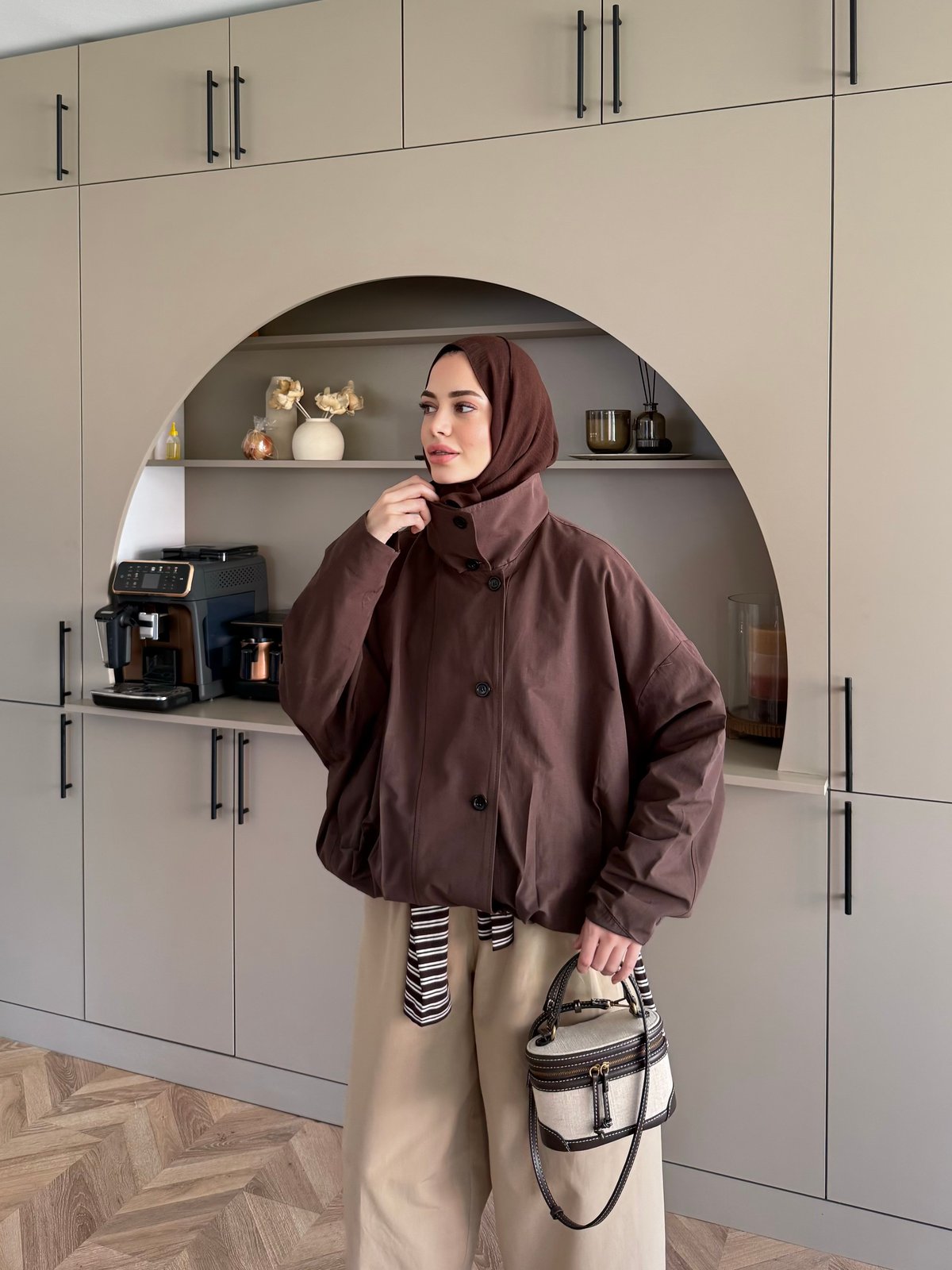 Kıta Düğmeli Bomber Ceket Kahve (4569)