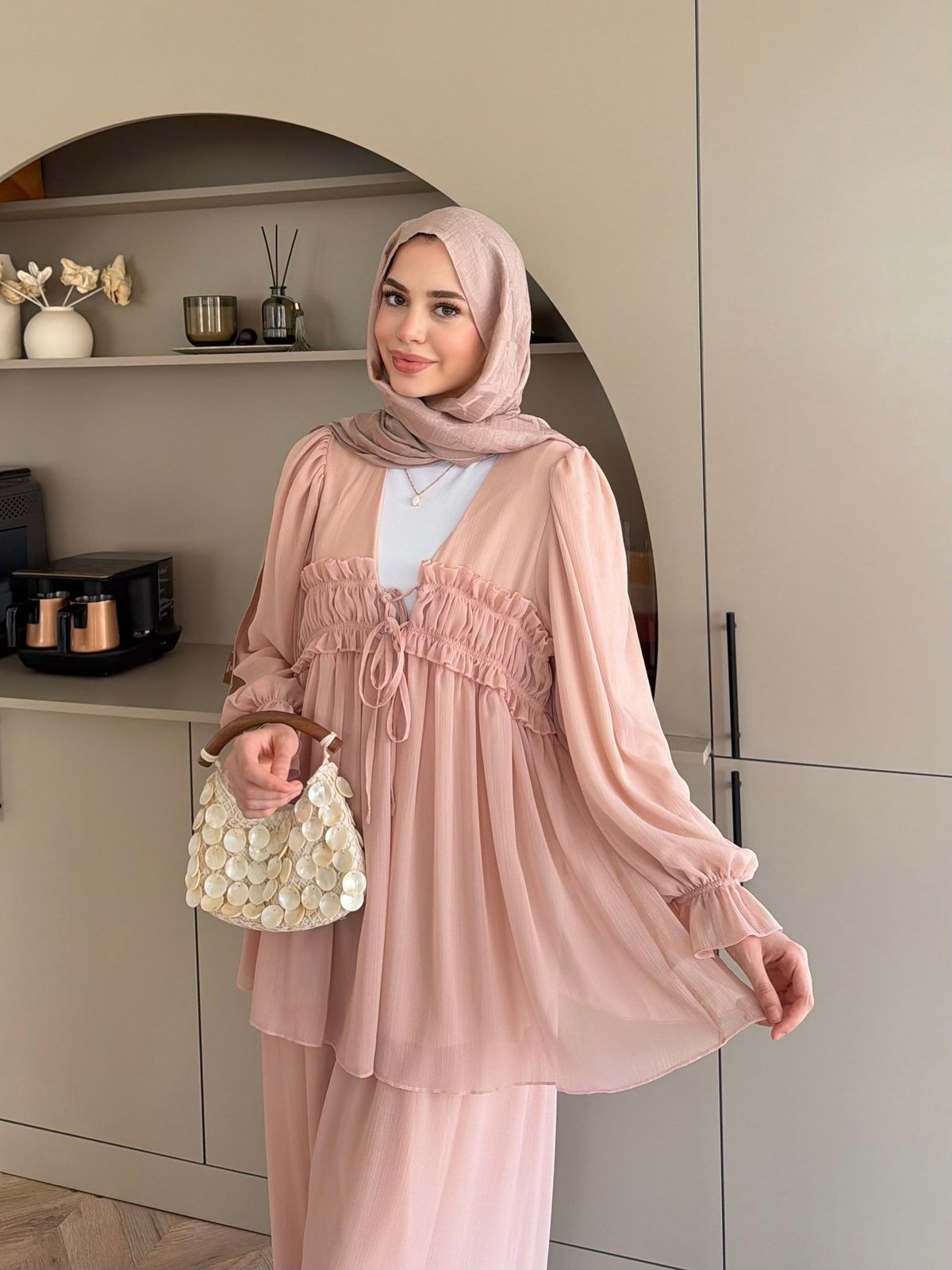 Klaro Bağlama Detaylı Pantolonlu Takım Toz Pembe 