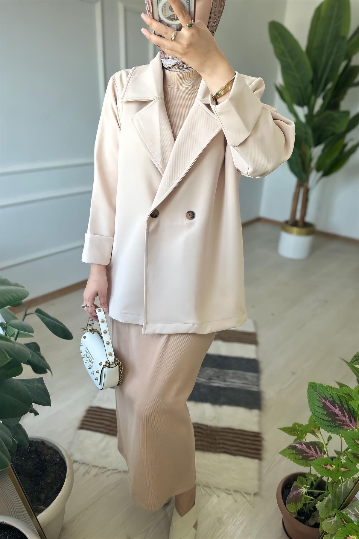 Kolsuz Basic İçlik Elbise Bej