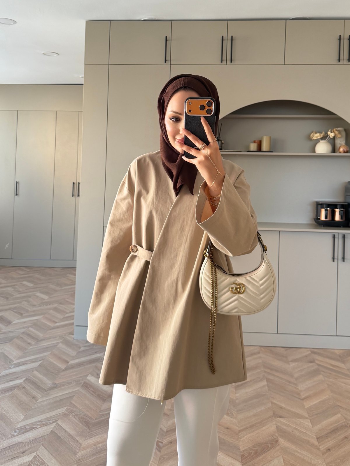 Korce Düğme Detaylı Trenç Kum (3141)