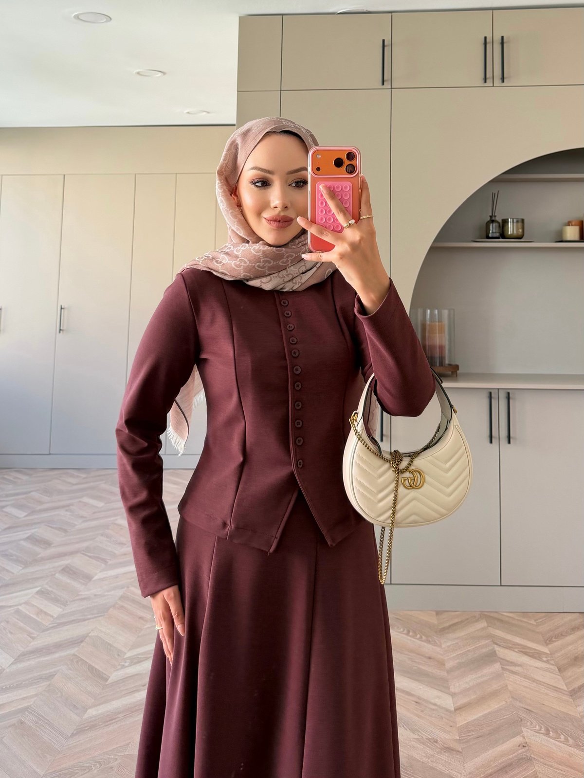 Ladin Çelik Örme Düğmeli Etekli Takım Bordo (4565)
