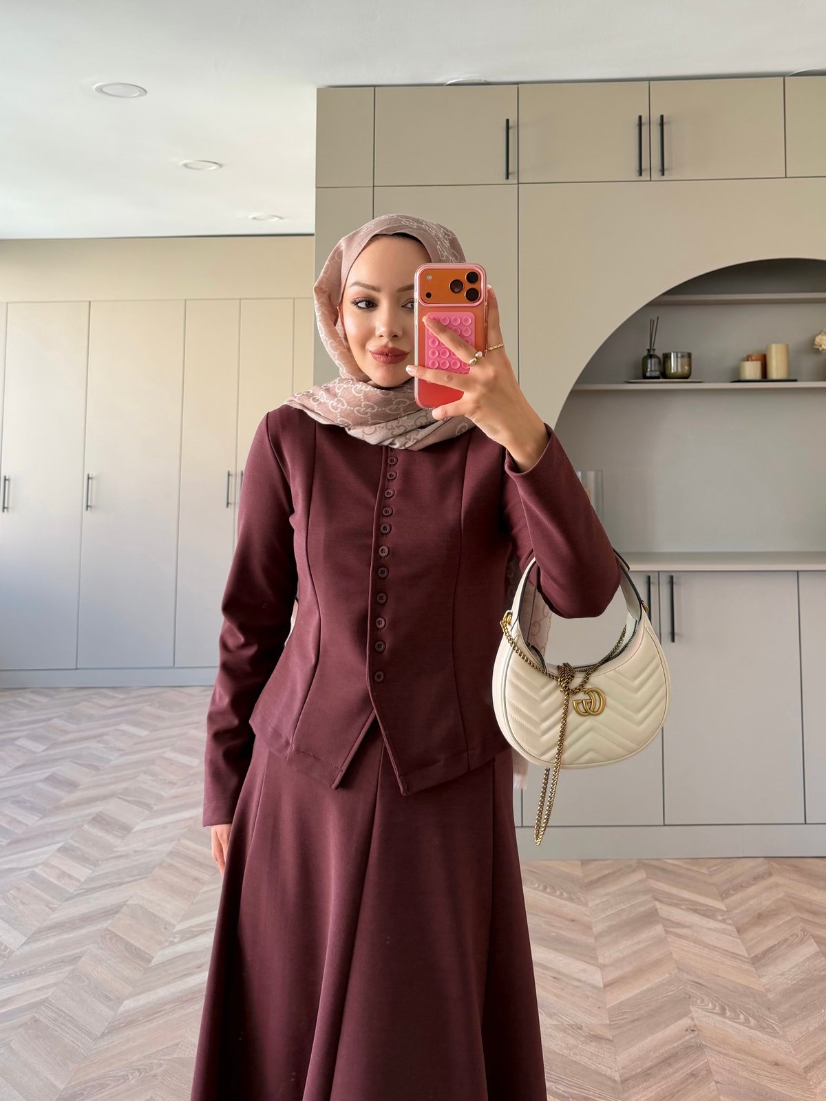 Ladin Çelik Örme Düğmeli Etekli Takım Bordo (4565)