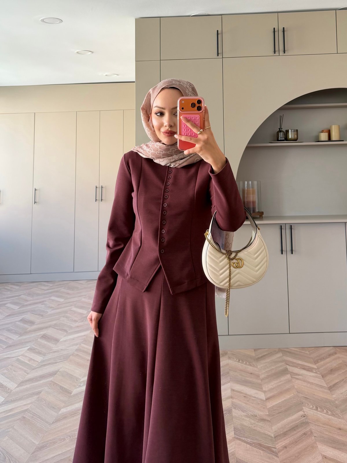 Ladin Çelik Örme Düğmeli Etekli Takım Bordo (4565)