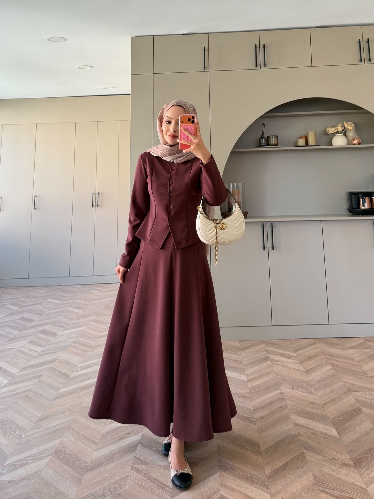 Ladin Çelik Örme Düğmeli Etekli Takım Bordo (4565)
