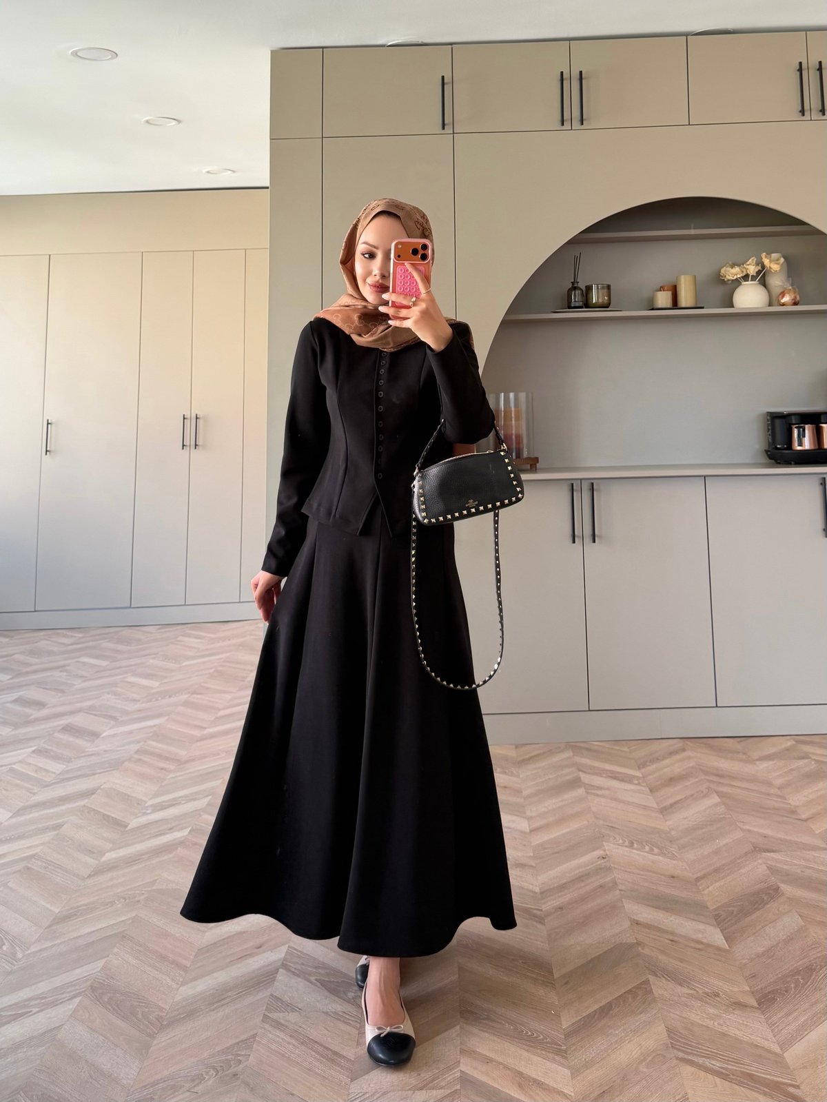 Ladin Çelik Örme Düğmeli Etekli Takım Siyah (4565)