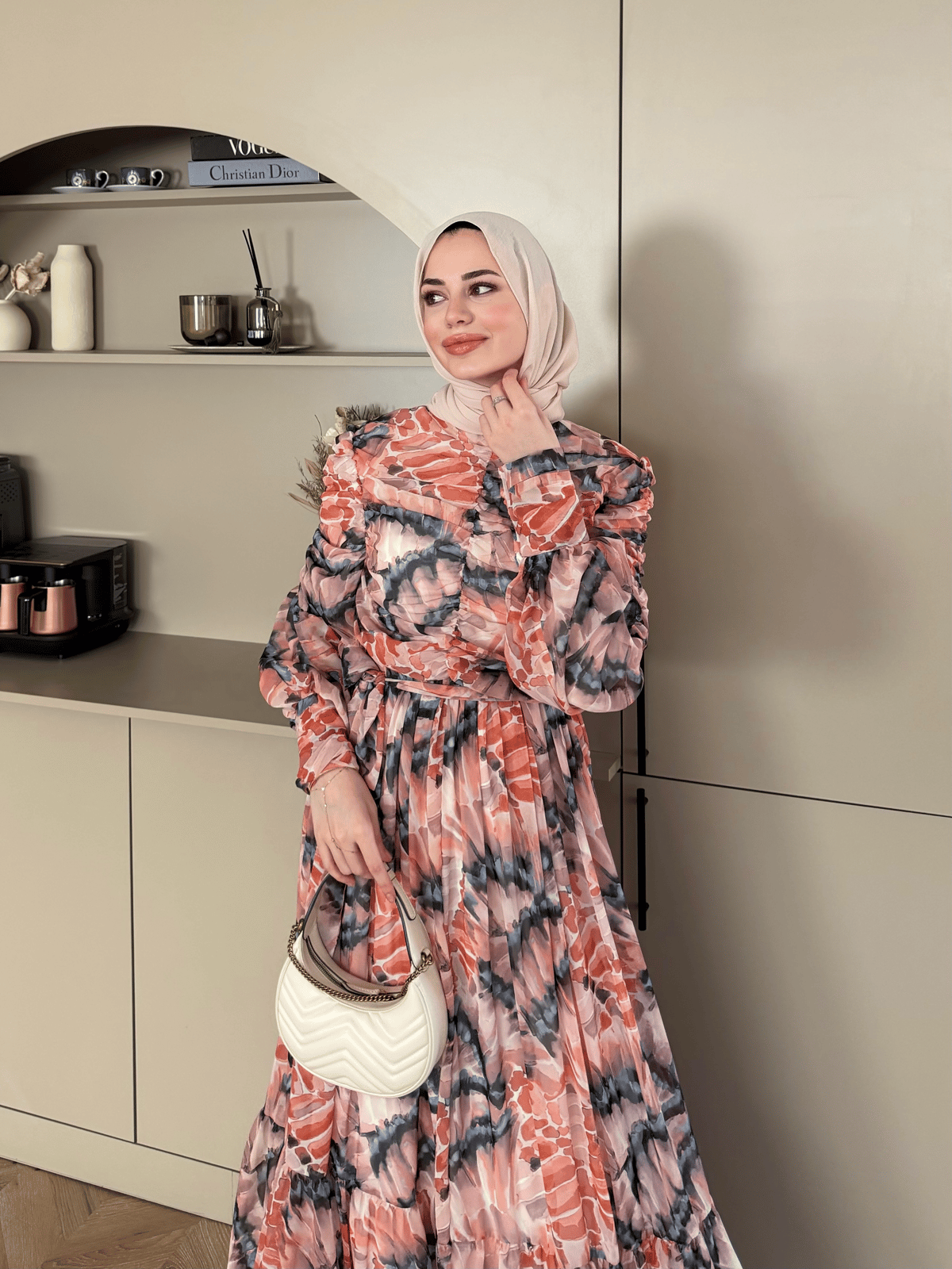 Larisa Drapeli Şifon Elbise Pembe (5720)