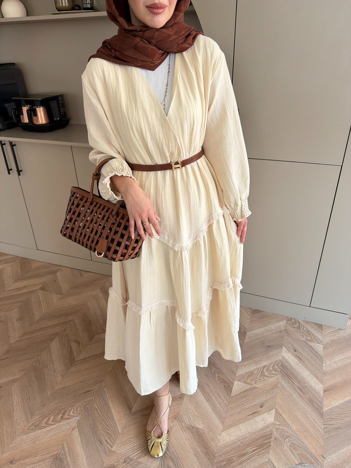 Lavin Müslin Elbise Bej (4496)